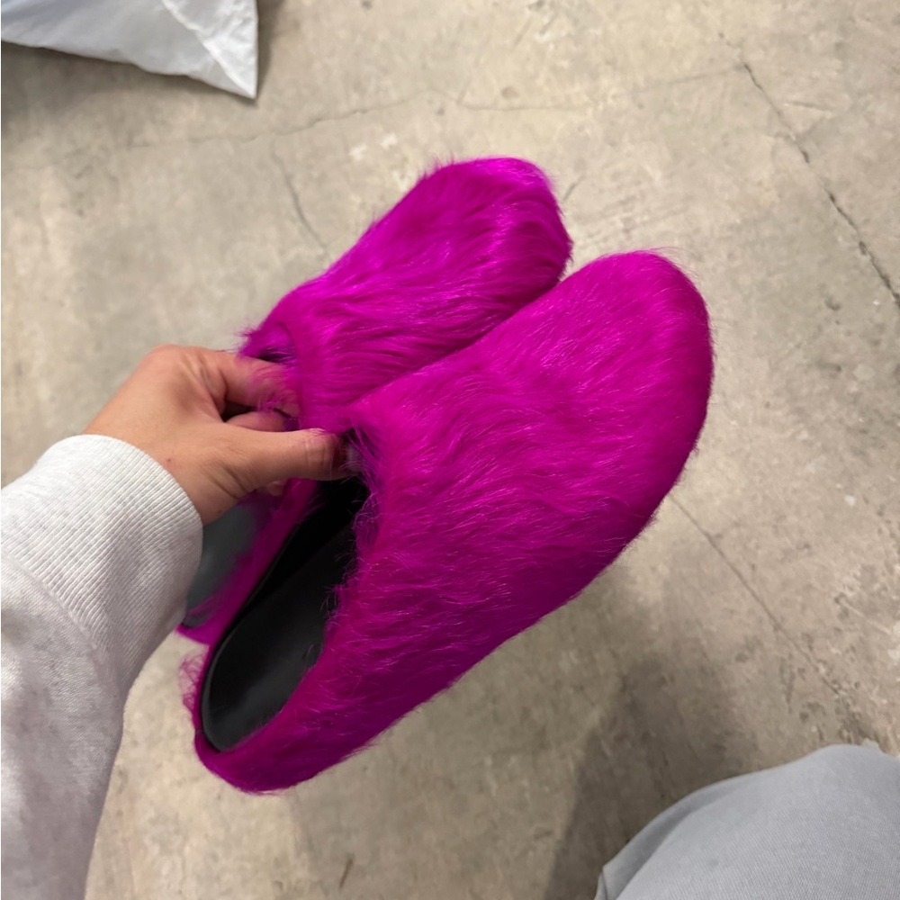 Marni Vibrant Pink Faux Fur Slippers